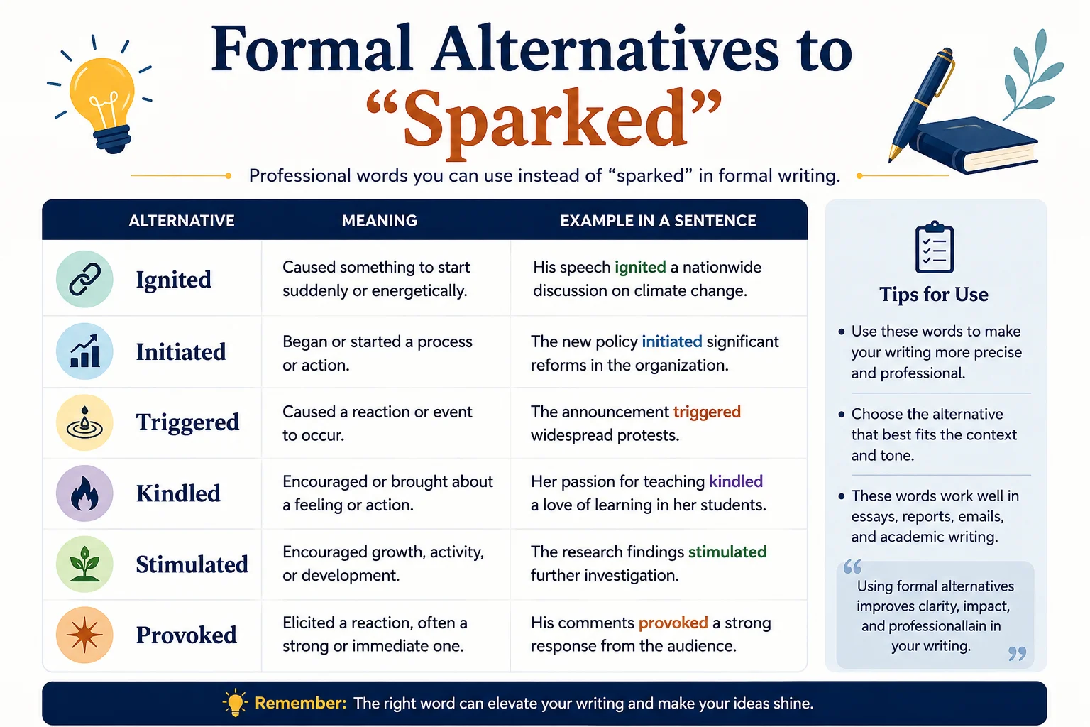 Formal Alternatives to "Sparked"
